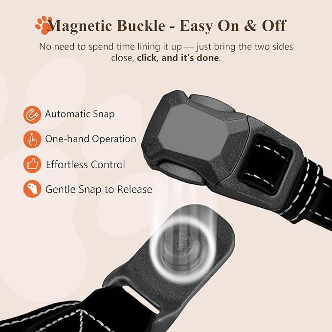 Magnetic Quick-Release Buckle Dog Harness and Leash Set, Easy Walk Faux Leather Puppy Harness and Leash, Easy On & Off Dog Vest for Small, Medium, Large Girl Boy Dogs for Training, Black,M