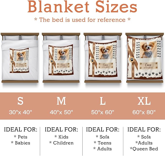 Pet Memorial Blanket Gift - Personalized Dog Memorial Blankets, Pet Sympathy Gifts for Loss of Dogs for Pets Lovers, Dog Bereavement Passing Away Gift, Custom Dogs Blanket (E)