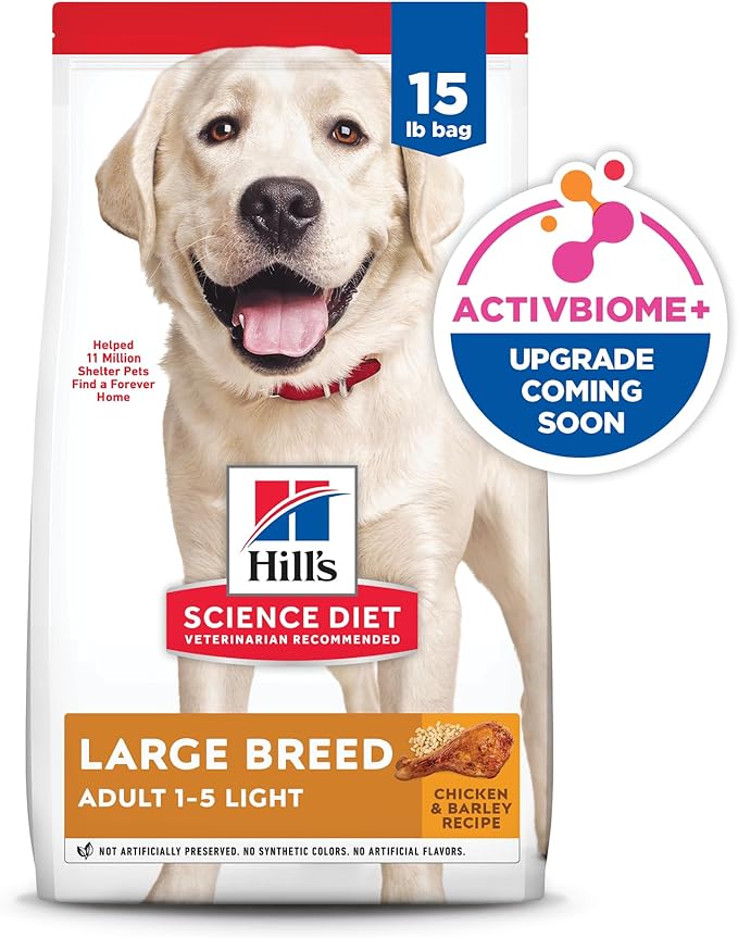 Hill's Science Diet Large Breed Light Adult Dry Dog Food 1-5, Quality Protein for Weight Management Support, Chicken & Barley, 15 lb. Bag
