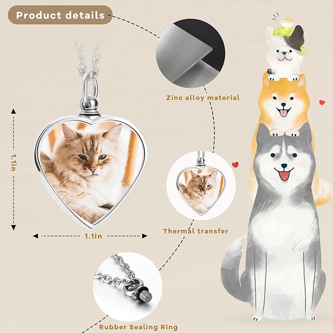 QYH Custom Cat Ashes Necklace - Memorial Pet Urn Necklaces for Dogs Cat Ashes with Picture & Name, Jewelry for Dogs Ashes Personalized Customized Gifts for Pet Lover (Message)