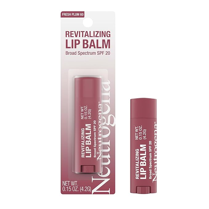 Neutrogena Revitalizing Tinted Lip Balm with SPF 20, Hydrating Tinted Lip Care with Sunscreen, Moisturizing Sheer Tint for Softer, Healthier-Looking Lips, Sheer Fresh Plum 60, 0.15 oz