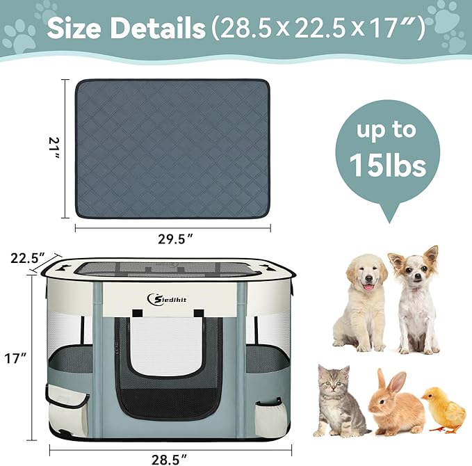 Dog Playpen,Cat Pet Puppy Pen,Portable Playpens for Dogs Indoor Outdoor Travel Camping Use,Foldable Dog Kennel Tent Crate for Rabbit Small Animals with Carrying Case (Grey with Pad, Small)