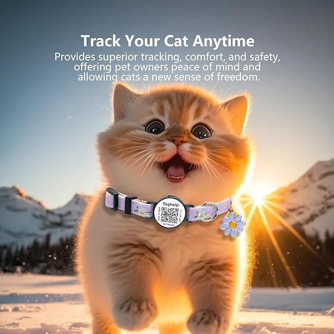Smart QR Code Cat Collar 2-Pack, Adjustable Safety Breakaway Collar with Digital Pet ID, Flower Pendant & Bell for Indoor Outdoor Cats (Pink & Purple)