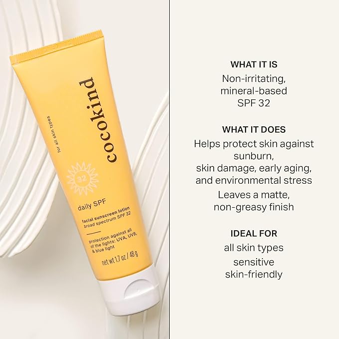 Cocokind Daily SPF, Mineral Face Sunscreen with Zinc Oxide, SPF 32, Reef Safe, Unscented, All Skin Types, Non-Toxic, Cruelty Free, 2 Pack, 1.7 fl oz
