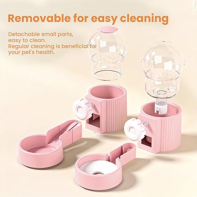 38oz Hanging Automatic Food Water Dispenser, Large Capacity Gravity Rabbit Water Dispenser and Feeder Set, for Bunny Guinea Pig Chinchilla Ferret Cage Accessories (Pink)
