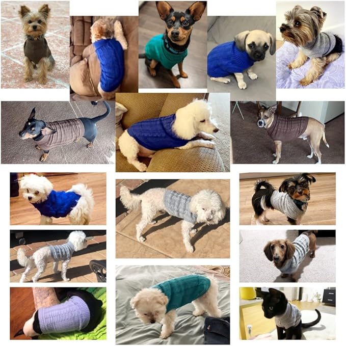 CHBORCHICEN Small Dog Sweaters Knitted Pet Cat Warm Dog Sweatshirt Winter Clothes Kitten Puppy Sweater (Large,Dark Blue)