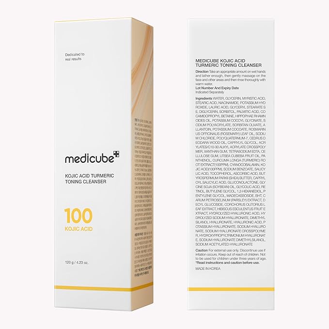medicube Facial Cleanser Kojic Acid Turmeric Whip Cleanser | Cleansing Foam for Brightening, Balancing | Fade Appearance of Uneven Patches & Ideal for Use After Spot Care | Korean Skincare, 4.23 oz