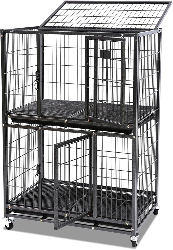 Homey Pet Two Packs 31 Inch Stackable Heavy Duty Dog Crate Cage Kennel with Four Lockable Wheels, Removable Tray, Escape Proof Wire Drop Dog Crates for Small Dogs (Two Tiers)