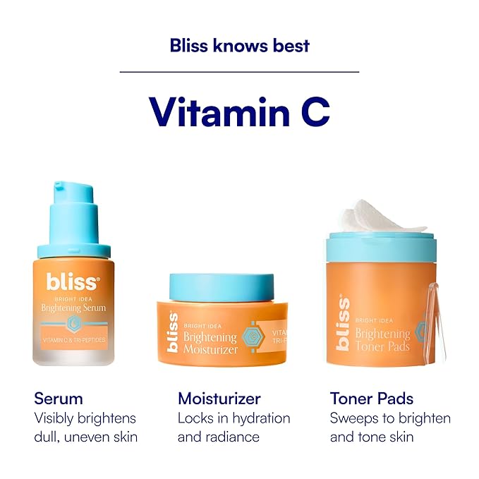 Bliss Vitamin C + Tri-Peptide Bright Idea Serum – 15% Brightening + Barrier Boost Complex for Radiant, Firm Skin – Anti-Aging Face Serum Boosts Collagen & Elasticity - 1 fl oz