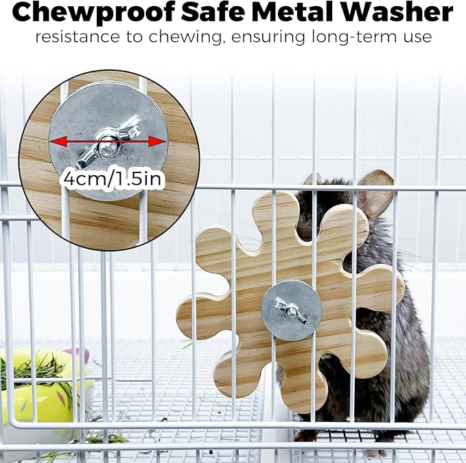 Rotating Chinchilla Chew Toys for Teeth and 250g(0.55lb) Organic Apple Sticks, Natural Wooden Chinchilla Cage Accessories Enrichement for Playtime Puzzle, Chinchillas Treats Molar Wood