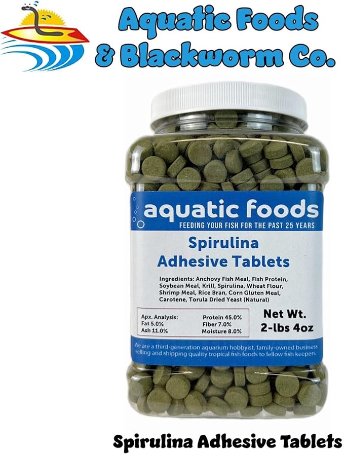 Aquatic Foods Inc. 1/2" x 3/8" Spirulina Glass Sticking Wafers for Tropical & Community Fish Tetras, Guppies, Angel Fish, Cichlids, Goldfish. All Tropical Fish - WL…2-lbs 4oz Jar