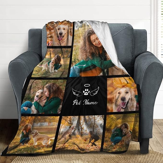 D-Story Dog Memorial Blanket, Customized Blankets with Photos for Pet Lover, Personalized Pet Memorial Gifts, Cat Loss Gift, Bereavement Gifts for Loss of Dog, Loss of Pet Sympathy Gift