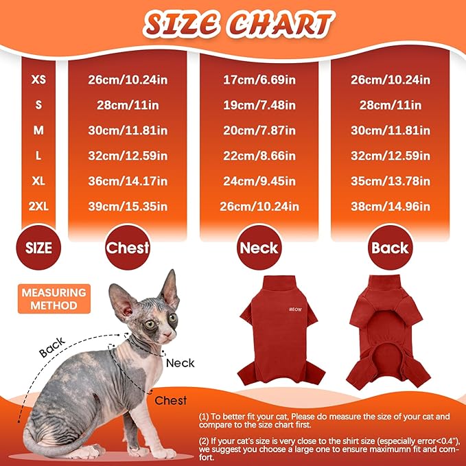 ROZKITCH Cat Jumpers, Breathable Soft Cat Jumpers for Cats Only, Coat with Four Legs, Warm Sweater T-Shirt Pajamas Jumpsuit Vest Cornish Rex Devon Rex Peterbald Red S