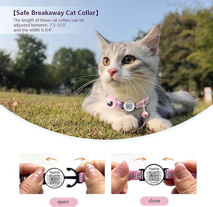 2 Pack Cat Collar Airtag Holder with Bells, Kitten with Apple Airtag Holder for Cats with Smart ID tag QR Code,Adjustable Reflective Cat Collar with Breakaway Buckle for Girl Boy Cats(Orange)
