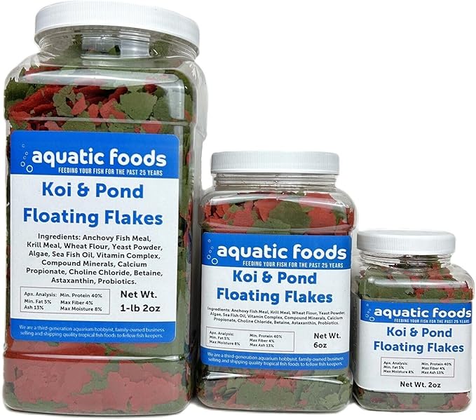 Aquatic Foods Inc. Koi & Pond Fish Krill Flakes. Arctic Krill Flakes which Contain Natural Carotenoids & Astaxanthin That Will Enhance The Vibrant Colors of Fish...WL 2oz Sm Jar