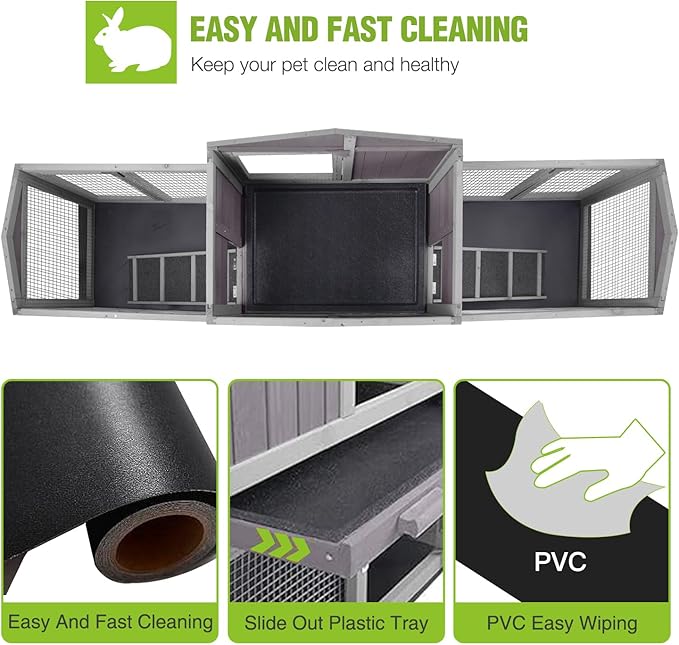 GUTINNEEN Rabbit Hutch Outdoor Large Chicken Coop with Cleaning Tray and Waterproof Roof Wooden Bunny Hutch PVC Floor Bottom for Small and Medium Bunny Rabbit Chick 87.8" L