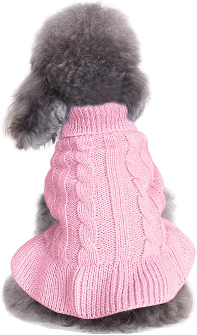 CHBORCHICEN Small Dog Sweaters Knitted Pet Cat Warm Dog Sweatshirt Winter Clothes Kitten Puppy Sweater (L, Dress-Pink)