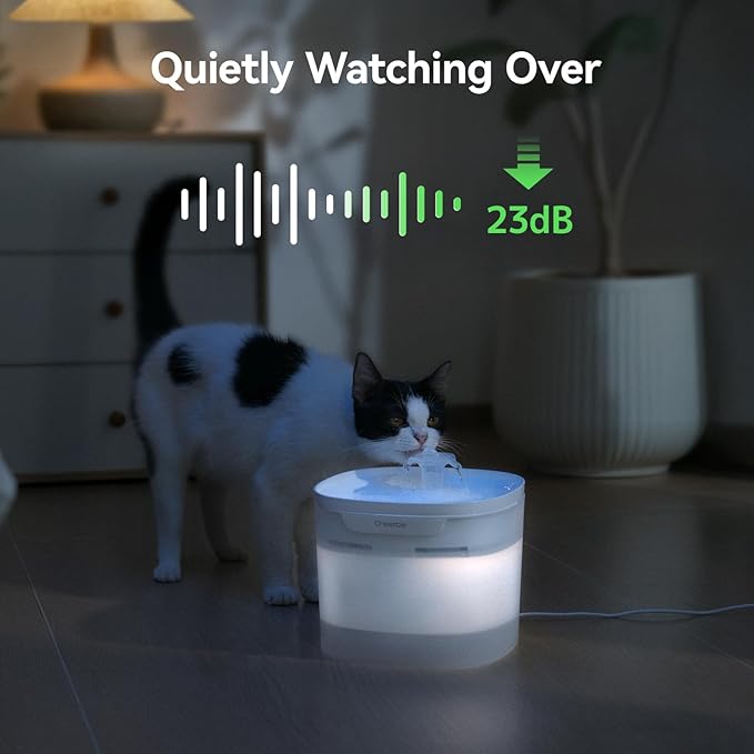 Cheerble Pumpless Cat Water Fountain, 2L/67oz Automatic Pet Fountain, Elfin E1 Lite Cat Fountain for Drinking, MagDrive™ Technology, Continuous Flow Mode, BPA-Free (White, E1 Lite)