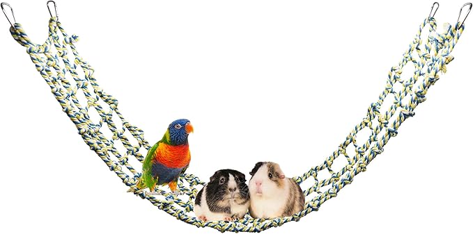 Colorful Bird Rope Net, Rat Climbing Ladder Bridge Toy, Hanging Pet Hammock, Cage Accessories for Small Animals Hamster Parakeets Cockatiels Guinea Pig Chinchilla Ferret - 45 × 7.5 Inch