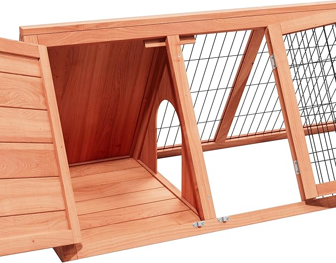 Small Chicken Coop Indoor Outdoor, Wooden Triangle Quail Cage All Weather Used Bunny Hutch with with Wire Fence,Pull-Out-Tray for Chick Duck Rabbit Guinea Pig(Brown)