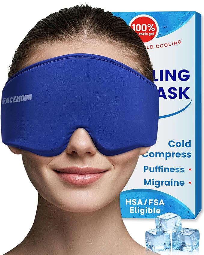 Cooling Gel Eye Mask Sleep: FSA -HSA Eligible, Cold Compress for Puffy Eyes & Migraine Relief - Reusable Gel Weighted Sleeping Mask for Dark Circles & After Surgery, Eye Care,Ice Pack for Face(Blue)