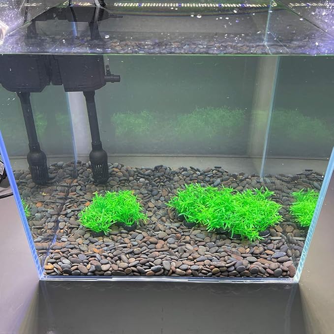 Smoothedo-Pets Aquarium Plant Fish Tank Decoration 20 Pieces Small/1" Tall Plastic Artificial Plant Goldfish Hidden Mini Grass Set (Green-A)