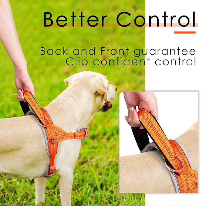 ADVENTUREMORE Dog Harness for Large Dogs No Pull, Sport Dog Halter Harness Reflective Breathable Dog Vest Escape Proof Dog Harness with Easy Control Front Clip Handle for Training Walking L Orange