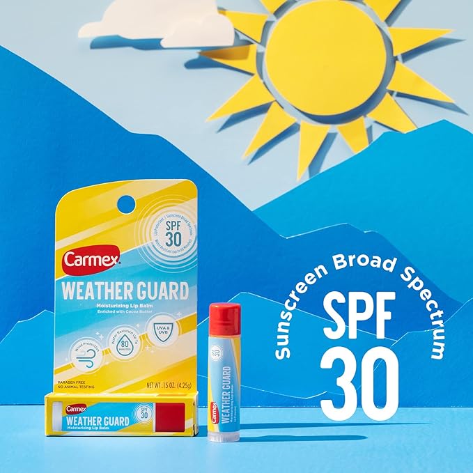 Carmex Weather Guard Moisturizing Lip Balm Stick, SPF 30 Sunscreen Broad Spectrum, 6 Count (6 Packs of 1)