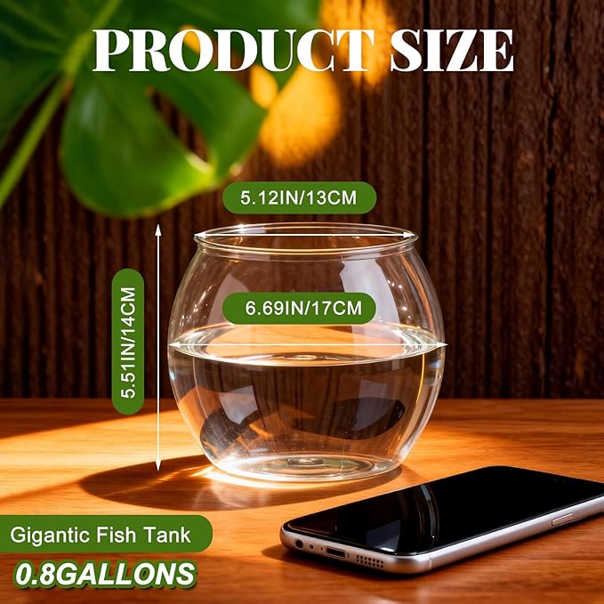 Geelin 0.8 Gallon Plastic Fish Tank Small Bowl Shatterproof with Crystal Clear for Terrarium, Flower Vase Centerpiece Gift for Fish Lovers (Round)