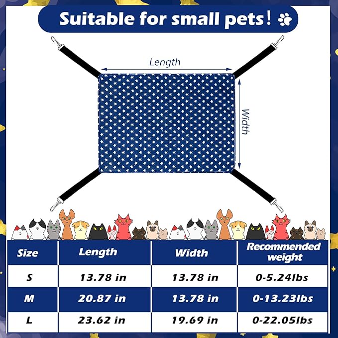 Jetec 2 Pieces Reversible Cat Hanging Hammock Soft Breathable Pet Cage Hammock with Adjustable Straps and Metal Hooks Double Sided Hanging Bed for Small Dogs Rabbits(Pentagram,M)