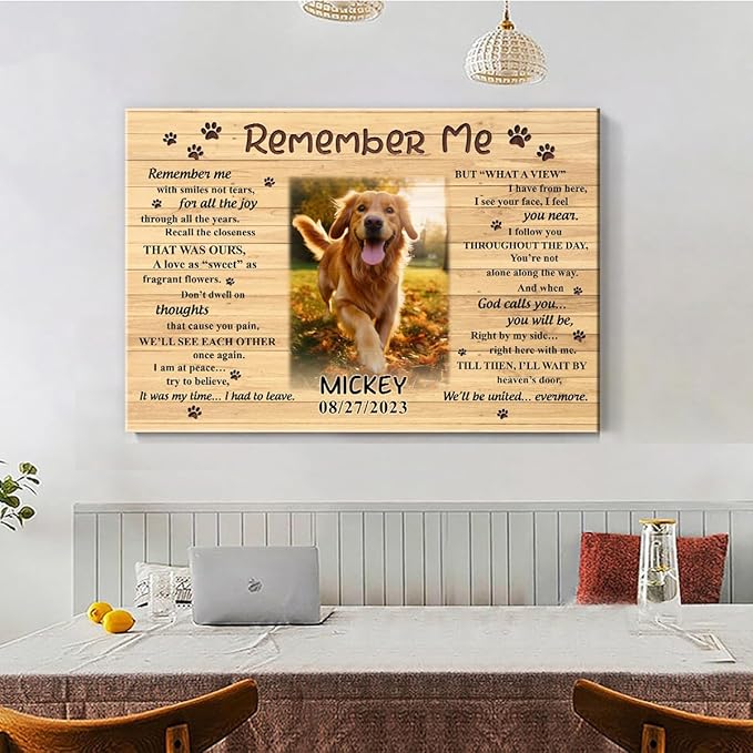S101614 Dog Memorial Landscape Canvas Gifts, Remember Me for Dog Lovers Mom, Personalized Memorial With Picture Custom Date