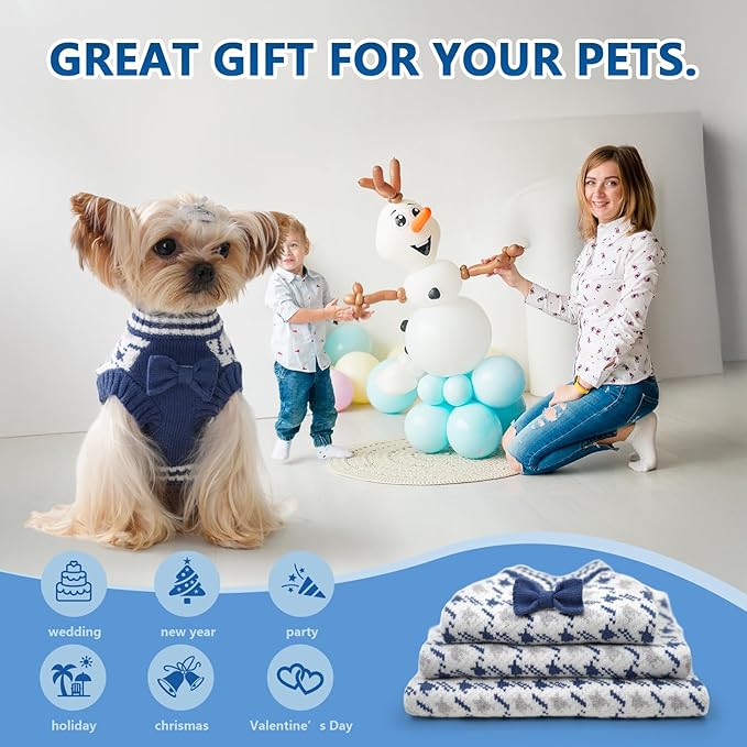 Dog Sweater Puppy Halloween Sweater Warm Soft Pet Holiday Clothes for Medium or Large Dogs and Cats Sweaters (Blue, XXL)