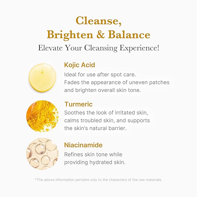 medicube Facial Cleanser Kojic Acid Turmeric Whip Cleanser | Cleansing Foam for Brightening, Balancing | Fade Appearance of Uneven Patches & Ideal for Use After Spot Care | Korean Skincare, 4.23 oz
