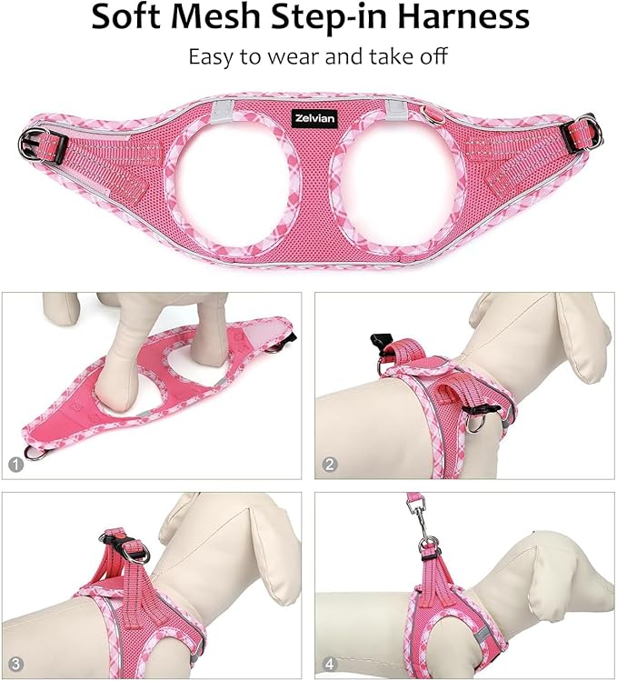 Cat Harness and Leash Set for Walking, Escape Proof Adjustable Soft Mesh Kitten Harness with Reflective Strips, Breathable No-Choke Pet Vest for Large Cats or Small Dogs(Pink,L)