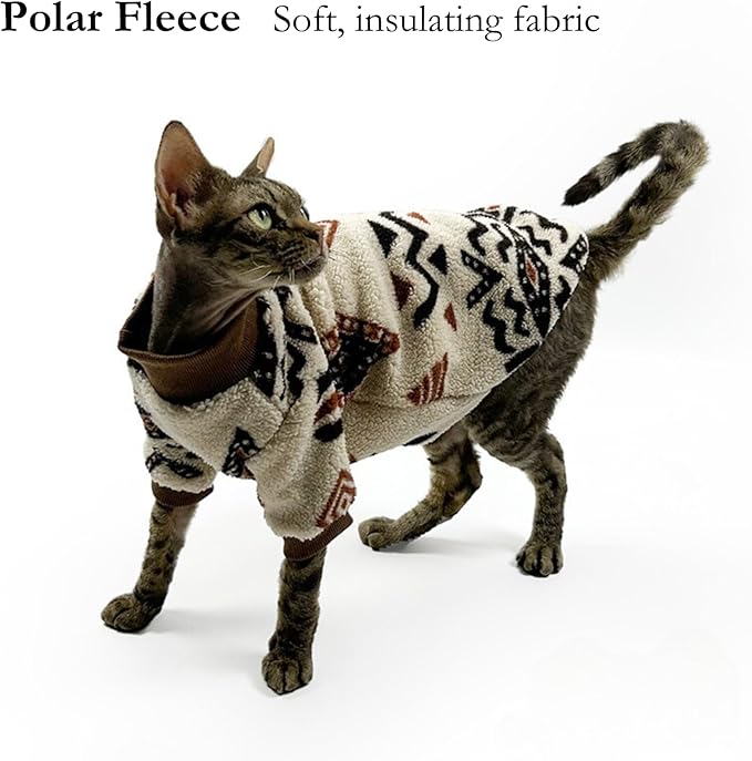 Cat Festive Sweater Pullover, Classic Soft Warm Christmas Clothes for Hairless Sphynx, Devon & All Indoor Kittens (Geometric,S)