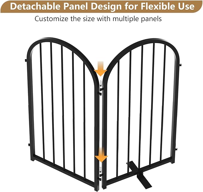 Full Metal Dog Gate for Indoor Outdoor, 32" Tall Free Standing Pet Dog Fence, 54" Wide Arched Pet Gates for Stairs, Hallways, Doorways, Kitchen, Decks, Yards (Black, 3 Panels)