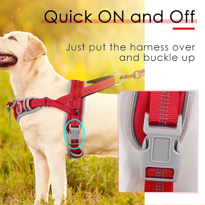 ADVENTUREMORE Dog Harness for Large Dogs No Pull, Sport Dog Halter Harness Reflective Breathable Dog Vest Escape Proof Dog Harness with Easy Control Front Clip Handle for Training Walking XXL Red