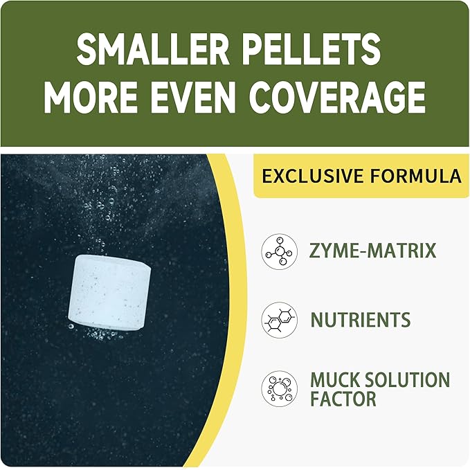 Muck Reducer - 1LB Natural Sludge Solution Tablets for Ponds & Lakes, Away Muck & Odor Control, Safe for Aquatic Life, Wildlife & Recreation, Treats Up to 6,000 Sq Ft