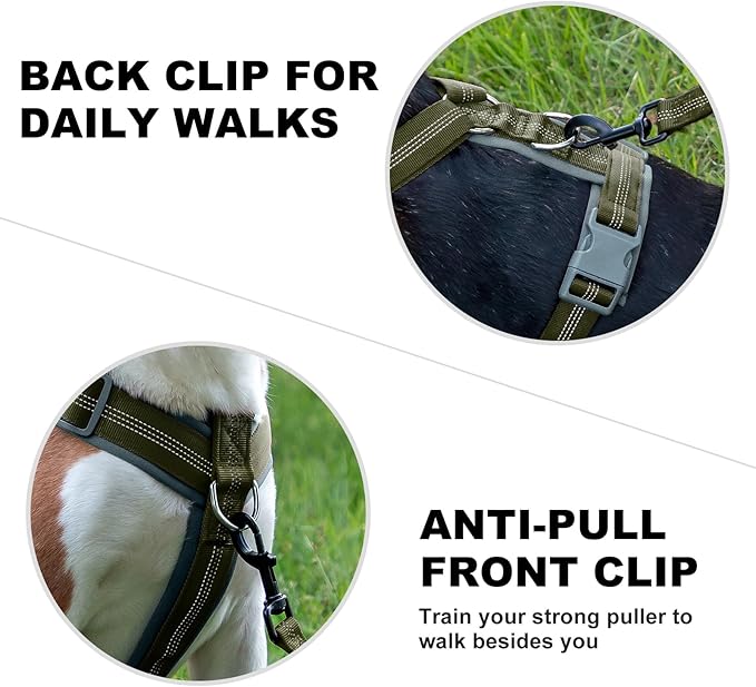 Plutus Pet No Pull Dog Harness, Adjustable Nylon Harness with Soft Padding, Reflective and Heavy Duty Dog Harness for Small, Medium, Large Dogs(Ranger Green, XS)