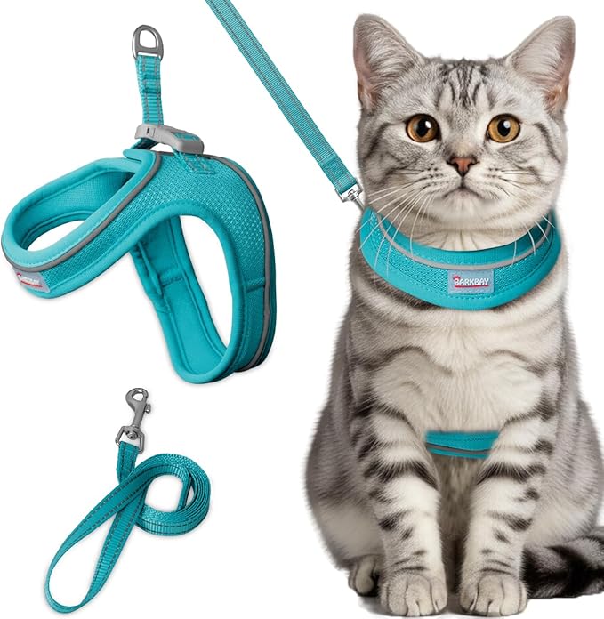 Cat Harness and Leash Set,Escape Proof Kitten Harness,Step in Adjustable Soft Lightweight,Easy Control,Reflective Strips Comfortable for Walking Travel(Ocean Blue,XXXS)