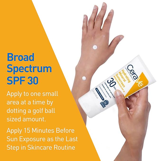 CeraVe 100% Mineral Sunscreen SPF 30 with Zinc Oxide & Titanium Dioxide,Hyaluronic Acid & Ceramides,Oil Free,Non-Greasy,Hydrating Mineral Sunscreen For Body,5 oz,(Pack of 2)