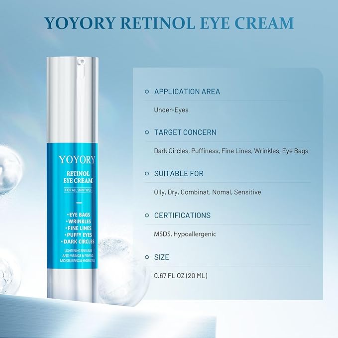 Retinol Eye Cream for Eye Bags - Anti-Aging Under Eye Treatment for Dark Circles, Fine Lines,Wrinkles, Puffiness Hydrating & Moisturizing Skin Care Men and Women, 0.67 fl oz