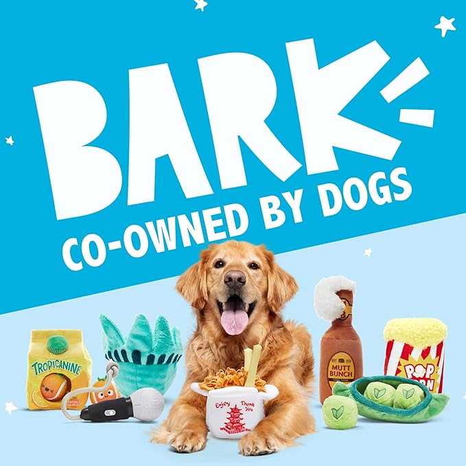 Barkbox Dog Toy 2 in 1 Interactive Plush Exterior with Squeaker & Crinkle Material, Tearable Dog Toy with Squeaky Spikey Ball Inside, Ideal for Toy Destroyers - Penny The Pineapple, Small