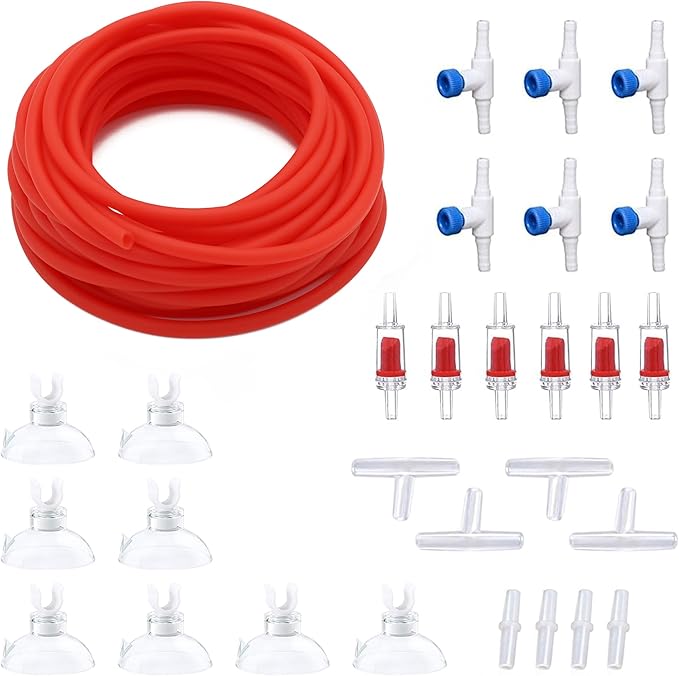 Premium 25FT 3/16inch Air Hose for Aquarium with Connector,Check Valve, Control Valve Accessories (Red, 25 ft.)