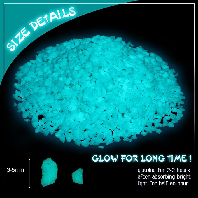 Wesiti Glow in The Dark Gravel, Fluorescent Glow in The Dark Rocks Decorations Fish Tank Rocks Decorative Aquarium Gravel Stones for Garden Room Planter Aesthetic, 300g/ 0.66lb (Blue Green, 3-5 mm)