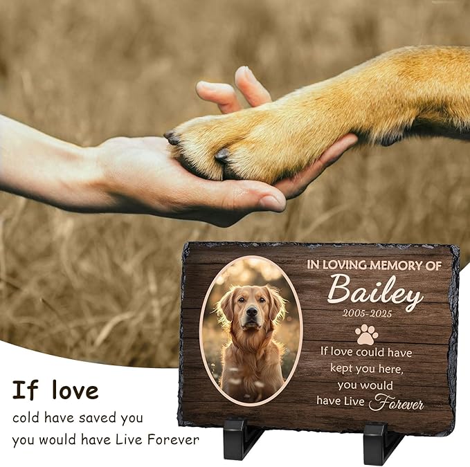 Ships Next Day Personalized Dog Memorial Gifts for Loss of Dog, Custom Pet Memorial Stone with Photo Name Date Bereavement Sympathy Gift for Dog Cat Lover