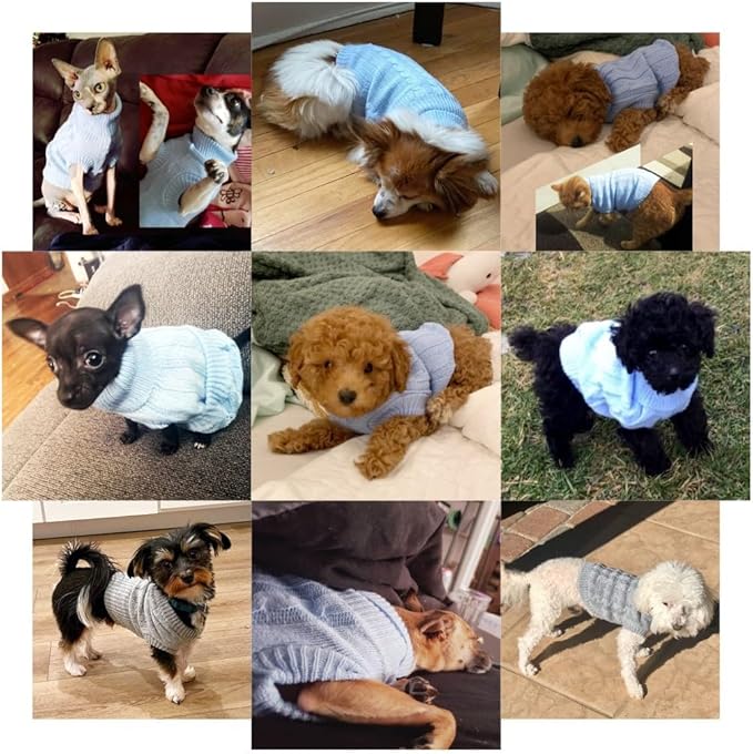 Small Dog Sweaters Knitted Pet Cat Warm Dog Sweatshirt Winter Clothes Kitten Puppy Sweater (X-Small,Light Blue)