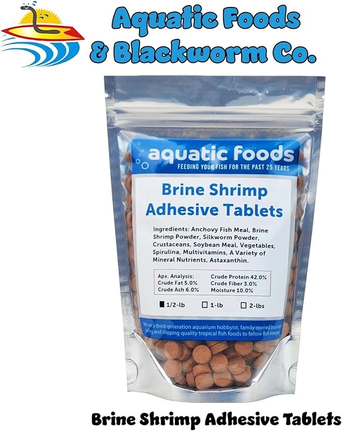 Aquatic Foods Inc. 3/8" x 1/2" Brine Shrimp Glass Sticking Wafers for All Community Fish, Tetras, Guppies, Angel Fish, Cichlids, Goldfish. All Tropical Fish - WL…1/2-lb Foil Pouch Bag
