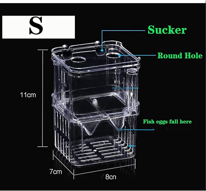 Aquarium Fish Breeder Box Plastic Fish Isolation Breeding Box Hatching Incubator Box for Baby Fish Shrimp Clownfish Guppy （S）