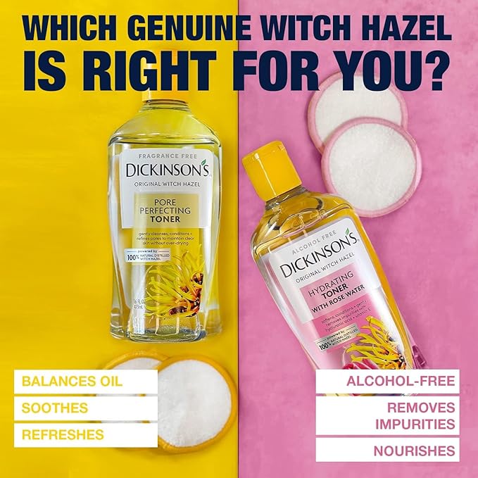 Dickinson's Original Witch Hazel Pore Perfecting Toner | 100% Natural Distilled Witch Hazel | America's #1 Toner | Refines Pores | Removes Impurities & Oil | 16 Fl Oz